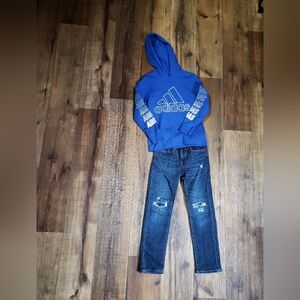 Boys Sz 6 Adidas Blue Cotton Hoodie and 6 Slim Old Navy Jeans Set